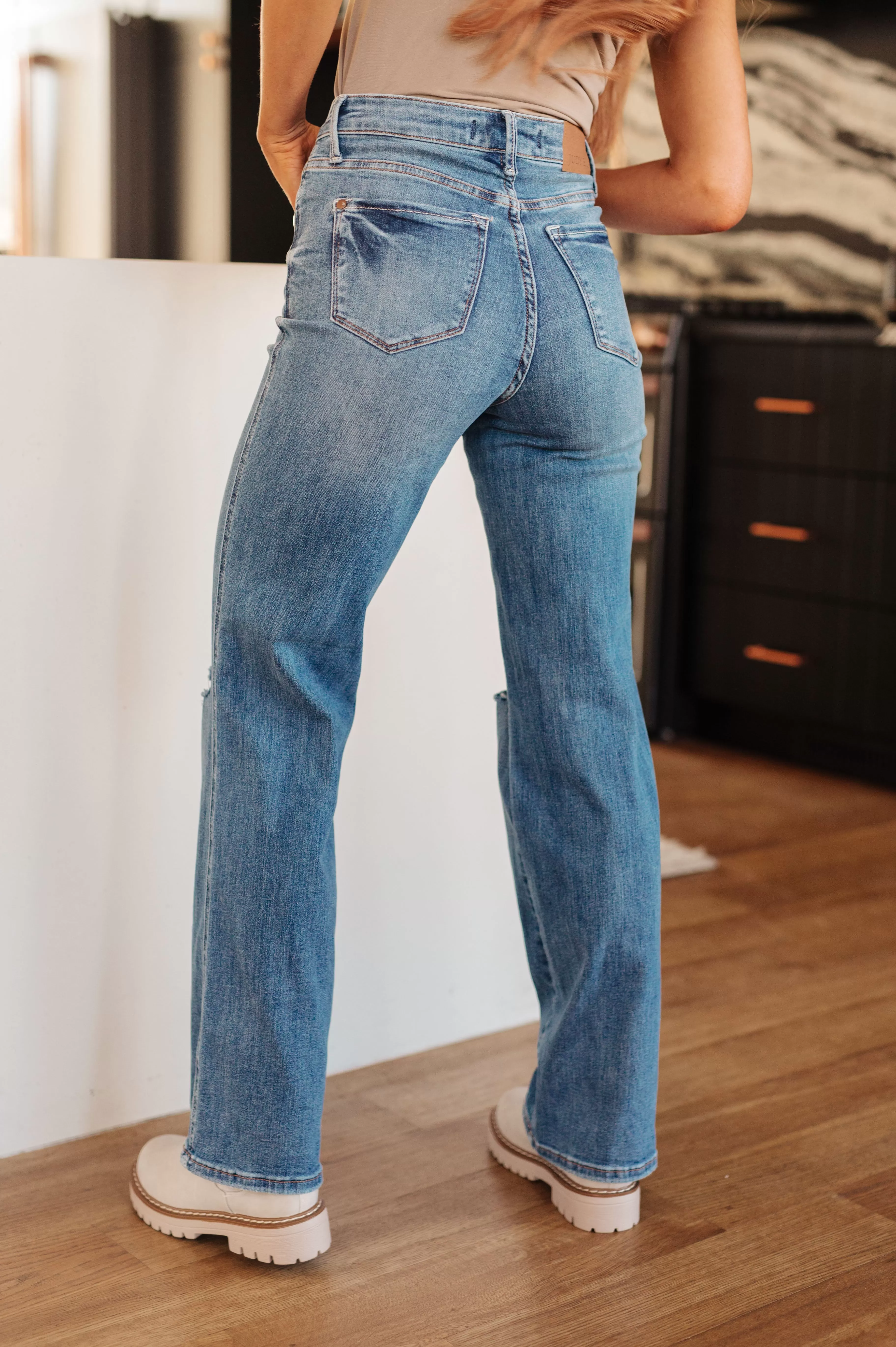 Explore More Collection - Bree High Rise Control Top Distressed Straight Jeans