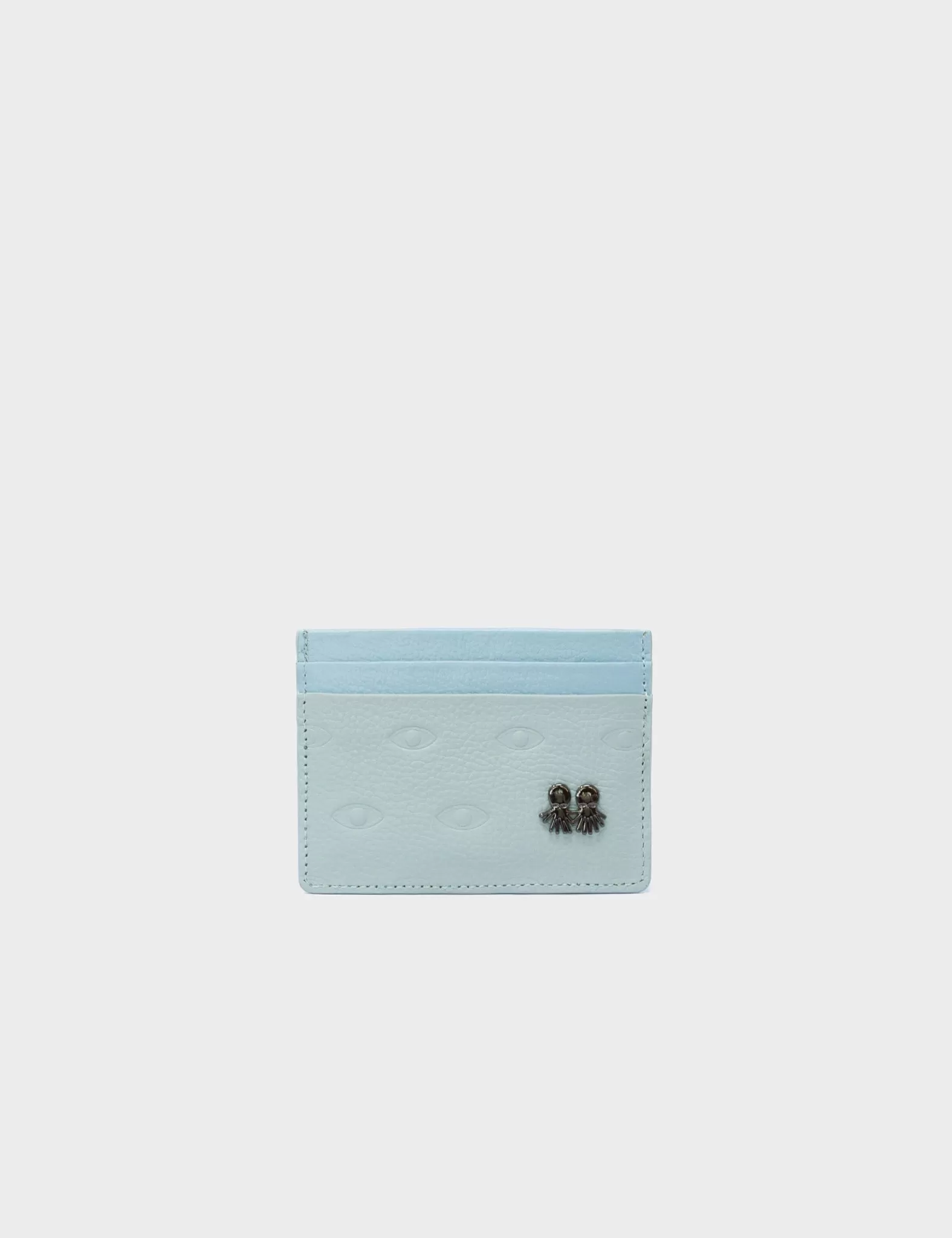 Filium Cameo Blue And Stratosphere Blue Leather Cardholder - Eyes Pattern Debossed