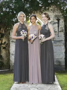 Generous Halter Floor-Length Grey Bridesmaid Dress