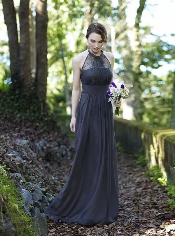 Generous Halter Floor-Length Grey Bridesmaid Dress