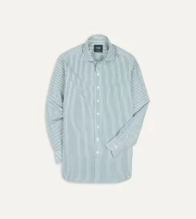 Green and White Bengal Stripe Spread Collar Cotton Poplin Shirt