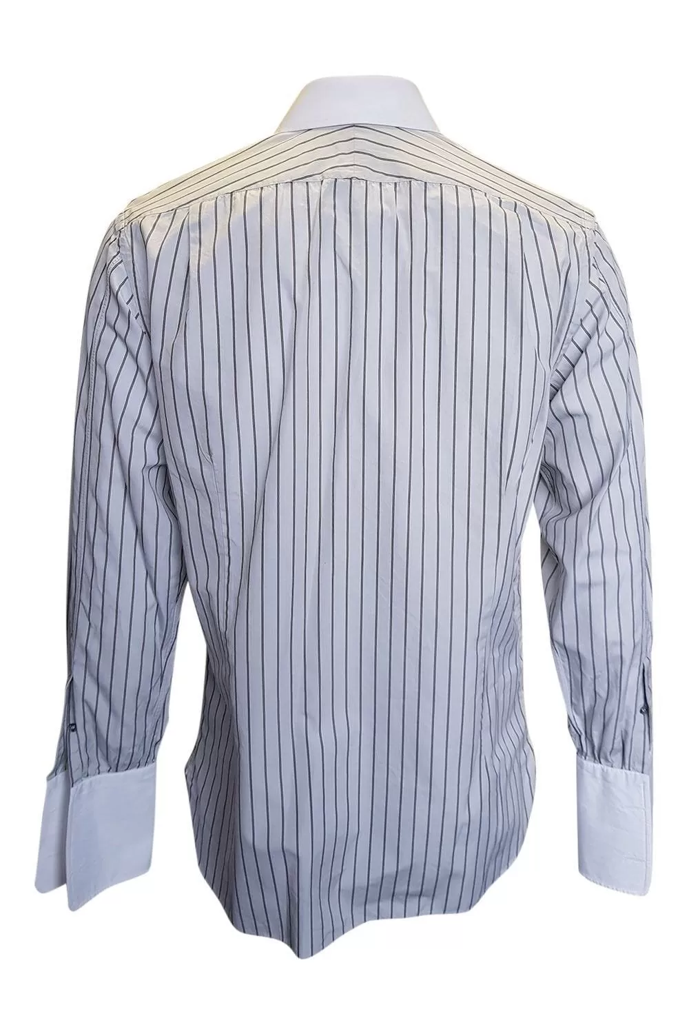 GUCCI Off White 100% Cotton Shirt With Brown Stripes (16")