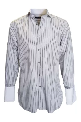 GUCCI Off White 100% Cotton Shirt With Brown Stripes (16")