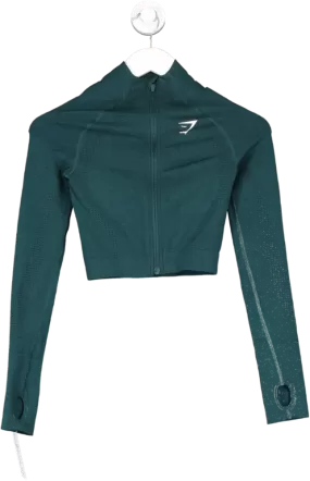 gymshark Green Vital Seamless 2.0 Midi Zip Up Jacket UK XS