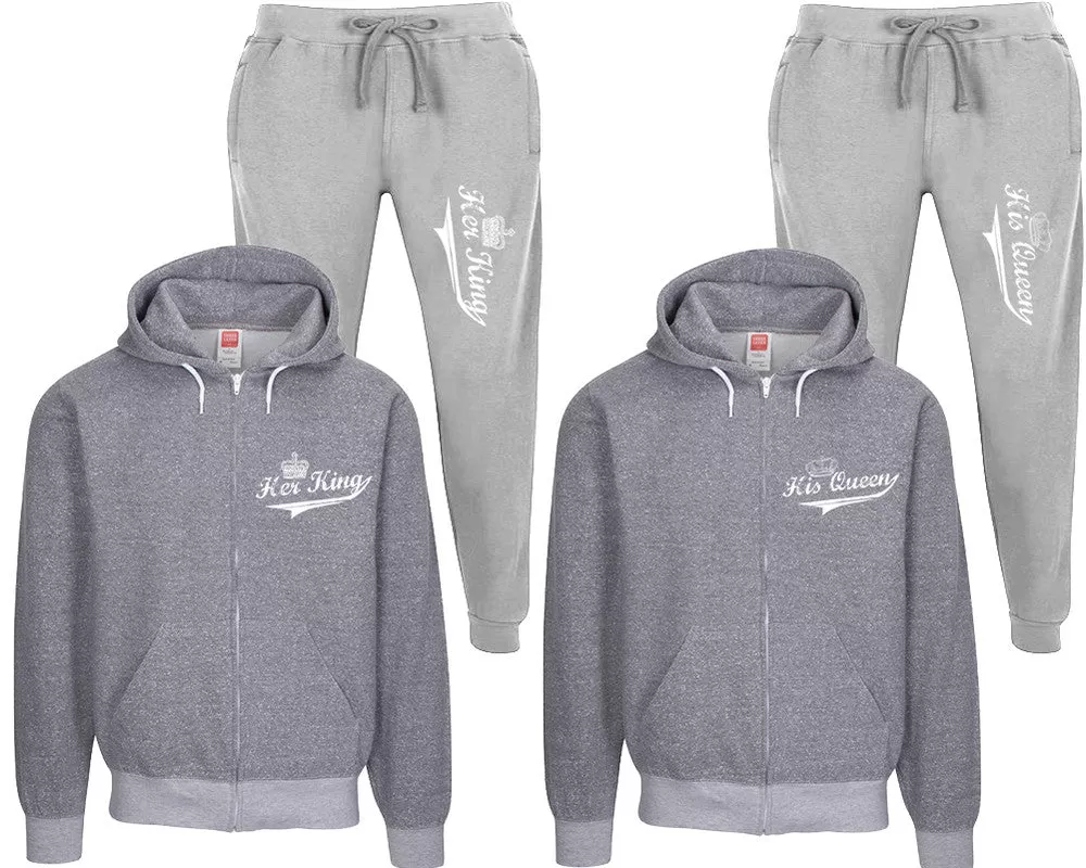 Her King His Queen Couple Speckle Zipper Hoodies and Jogger Pants Matching Top&Bottom Sets