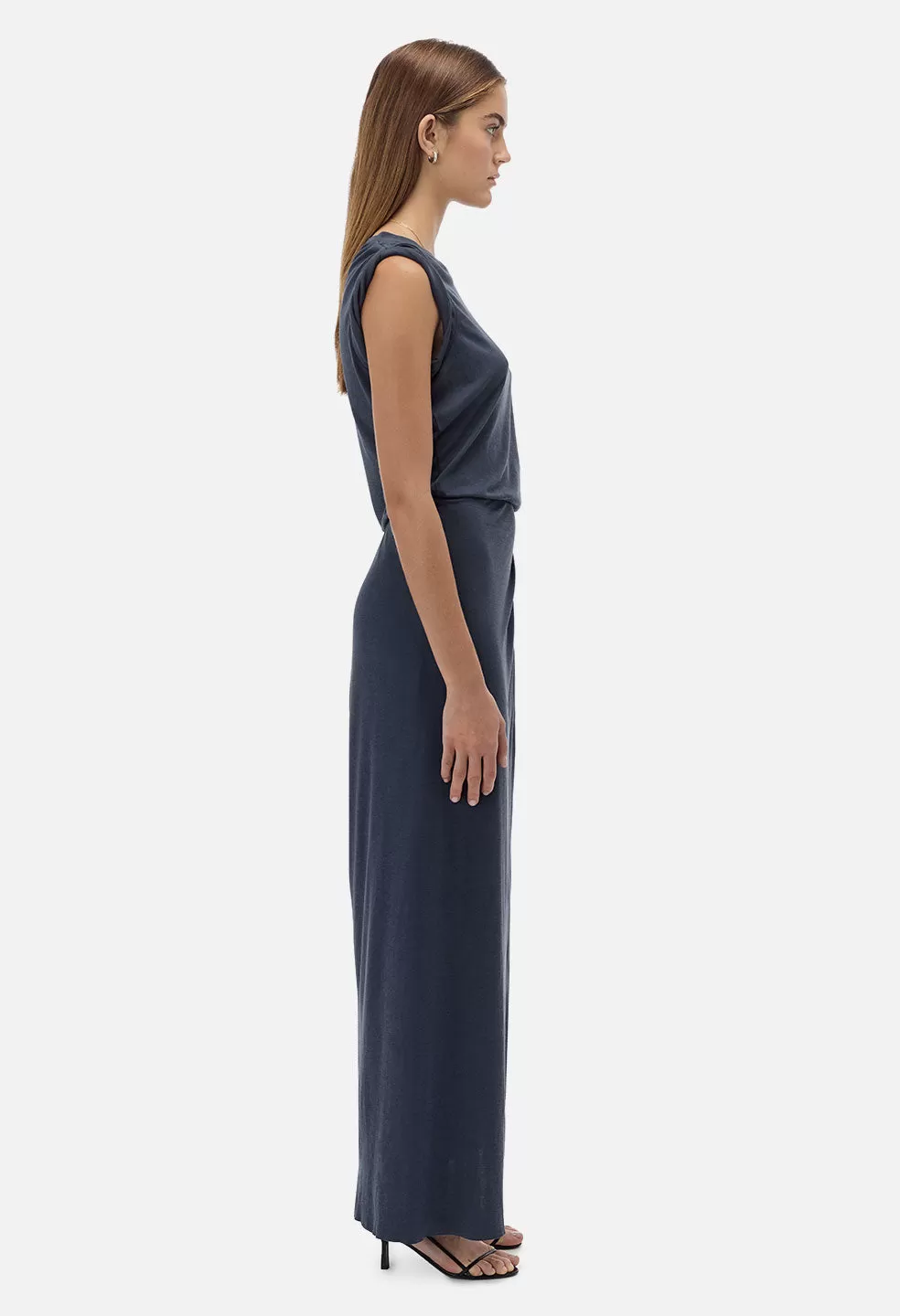 High Twist Cotton Maxi Wrap Dress / Cadet