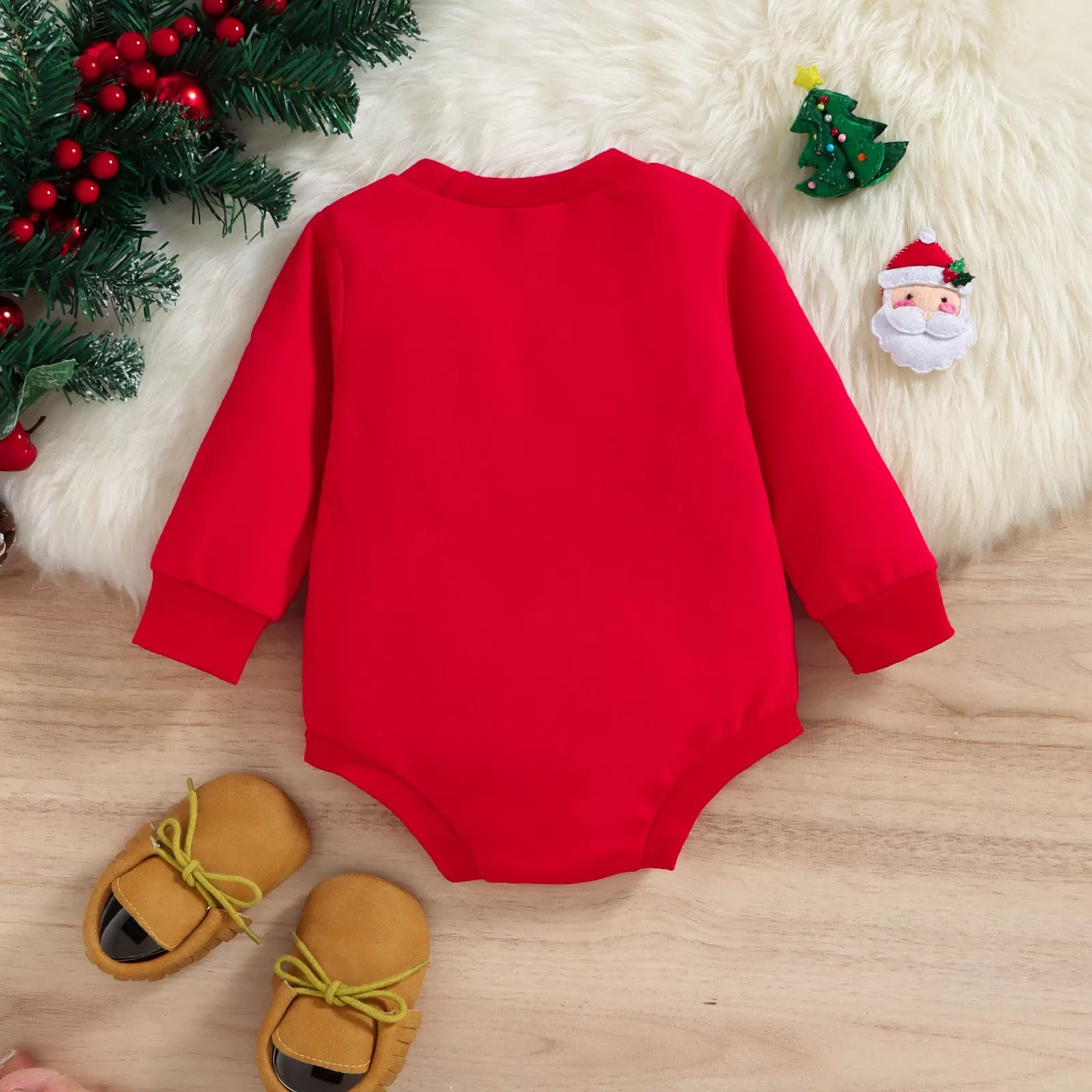 Infant Christmas Day Harness Long-sleeved Bodysuit Removable Crotch Crawling Clothes