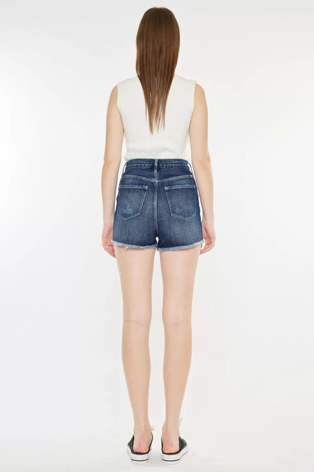 Kancan Raw Hem Button Fly Denim Shorts