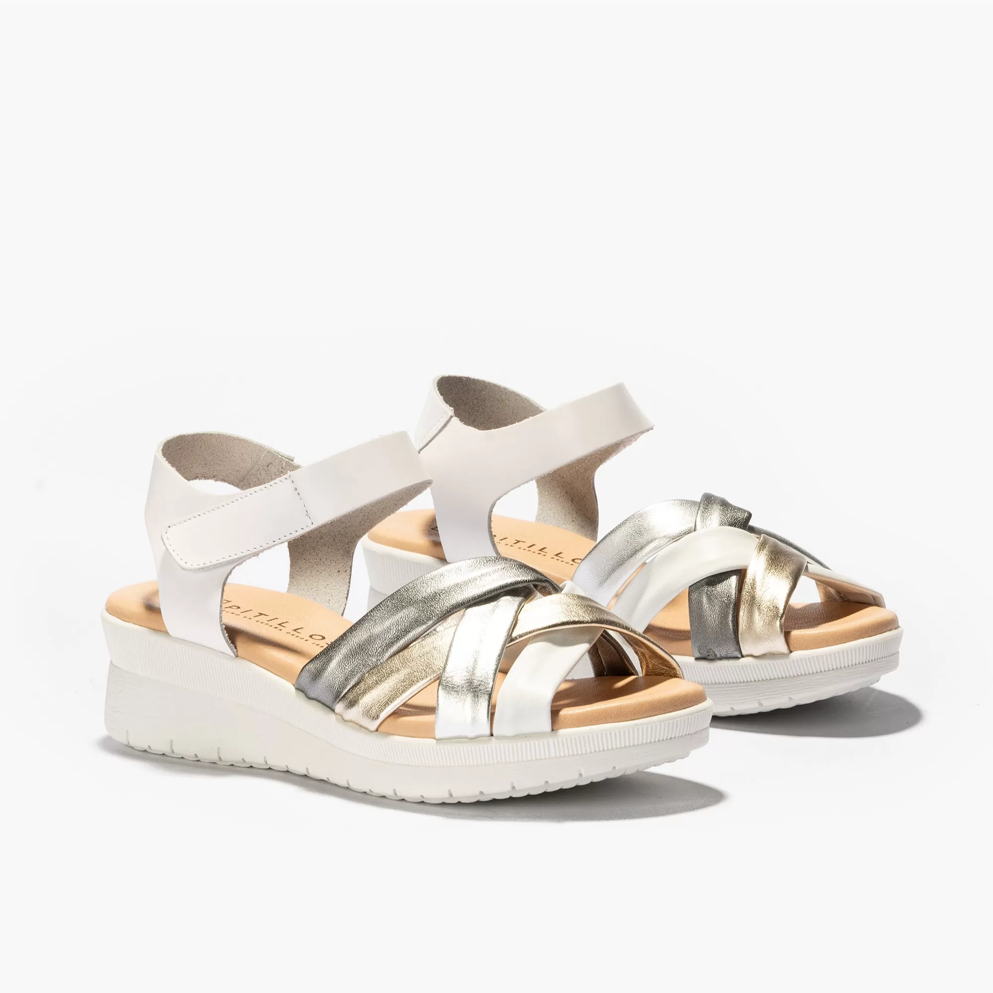 Ladies Pitillos Sandals Low Wedge White/silver/Gold/Pewter 5540 sale