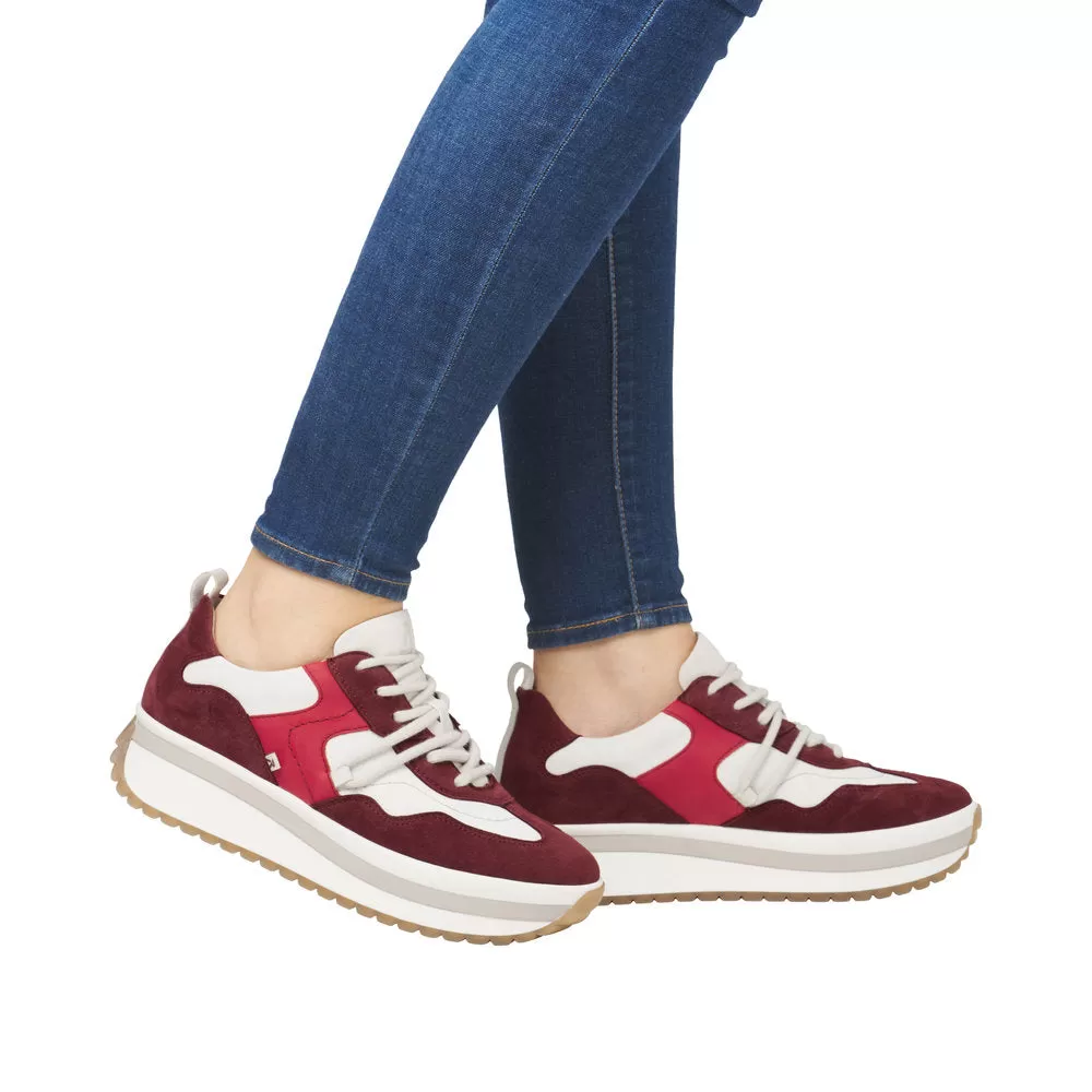 Ladies Rieker Evolution Lace Up Trainers Sneakers Burg/Red combi  W0900-35