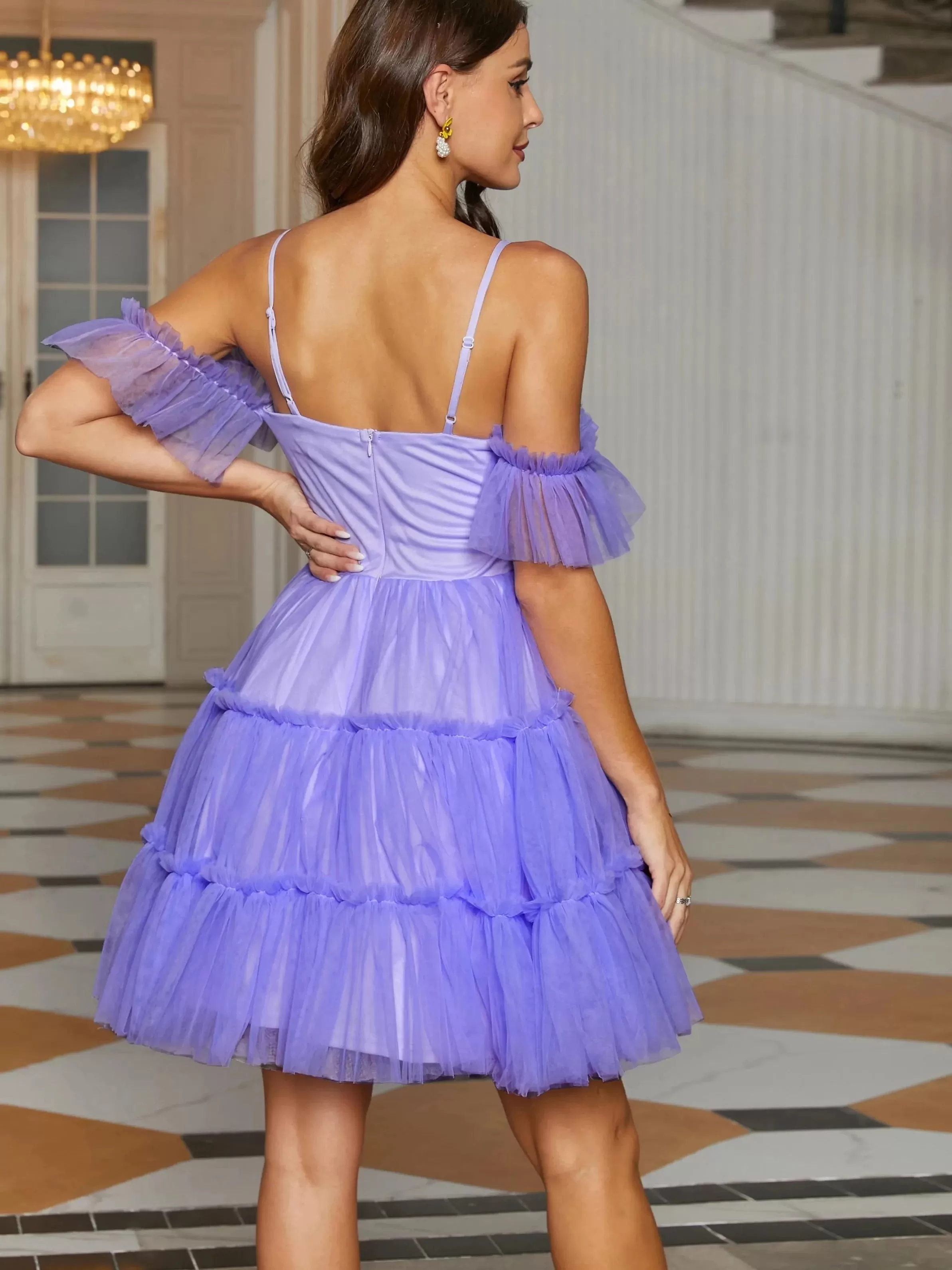 Lavender Off Shoulder Ruffles A-line Mini Party Dresses