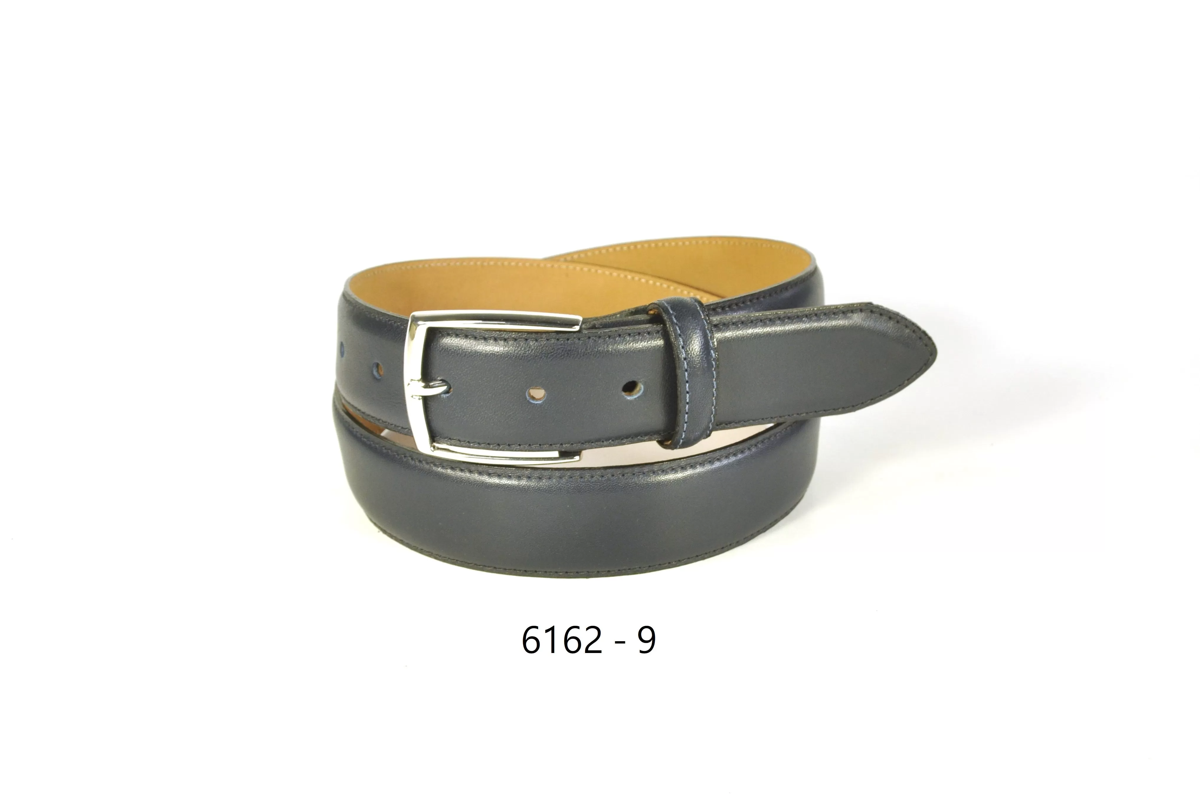 Leather Belt with top stitch 6162-9 Navy