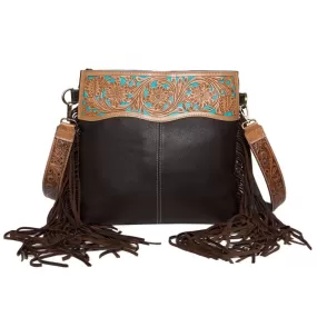 Leather Tooled Medium Handbag with Fringes (TLB16)