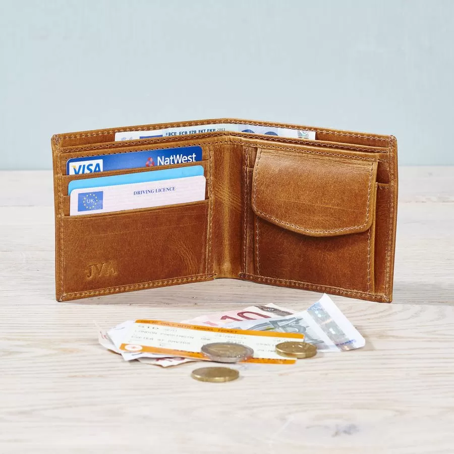 Leather Wallet with Coin Section and RFID