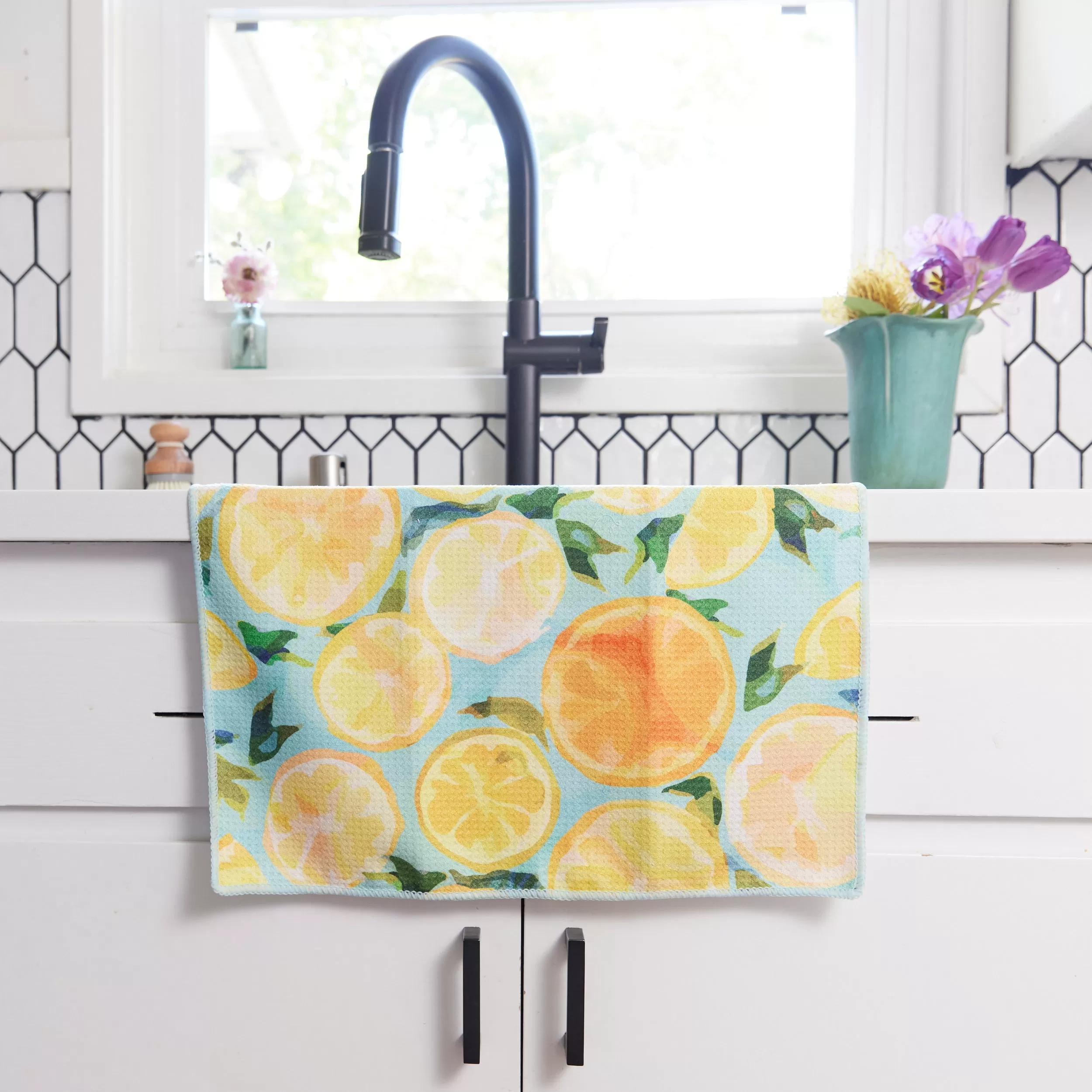 Lemon Slices blu Kitchen Tea Towel-Double Side Printed