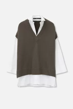 MAXIE SHIRTED VEST IN MERINO CASHMERE ZEGNA BARUFFA YARN WITH ITALIAN COTTON POPLIN