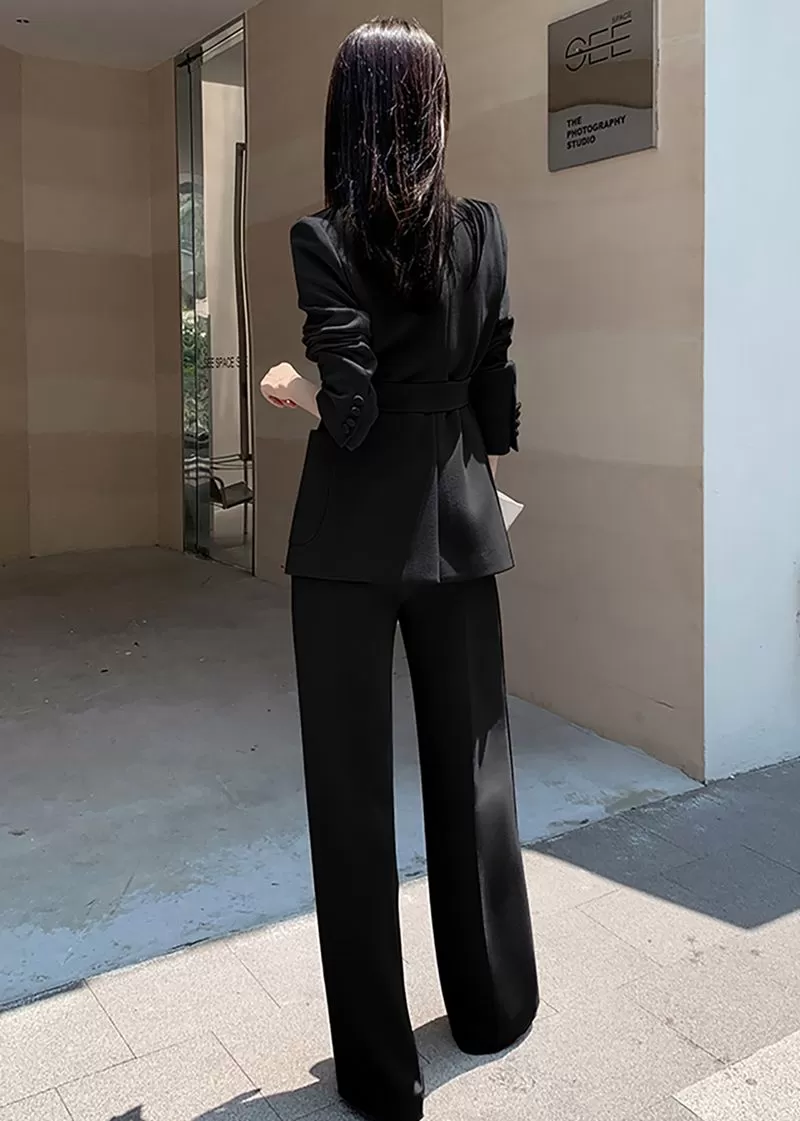 Megan Belted Double Breasted Blazer Wide Pants Suit Two-Piece Set