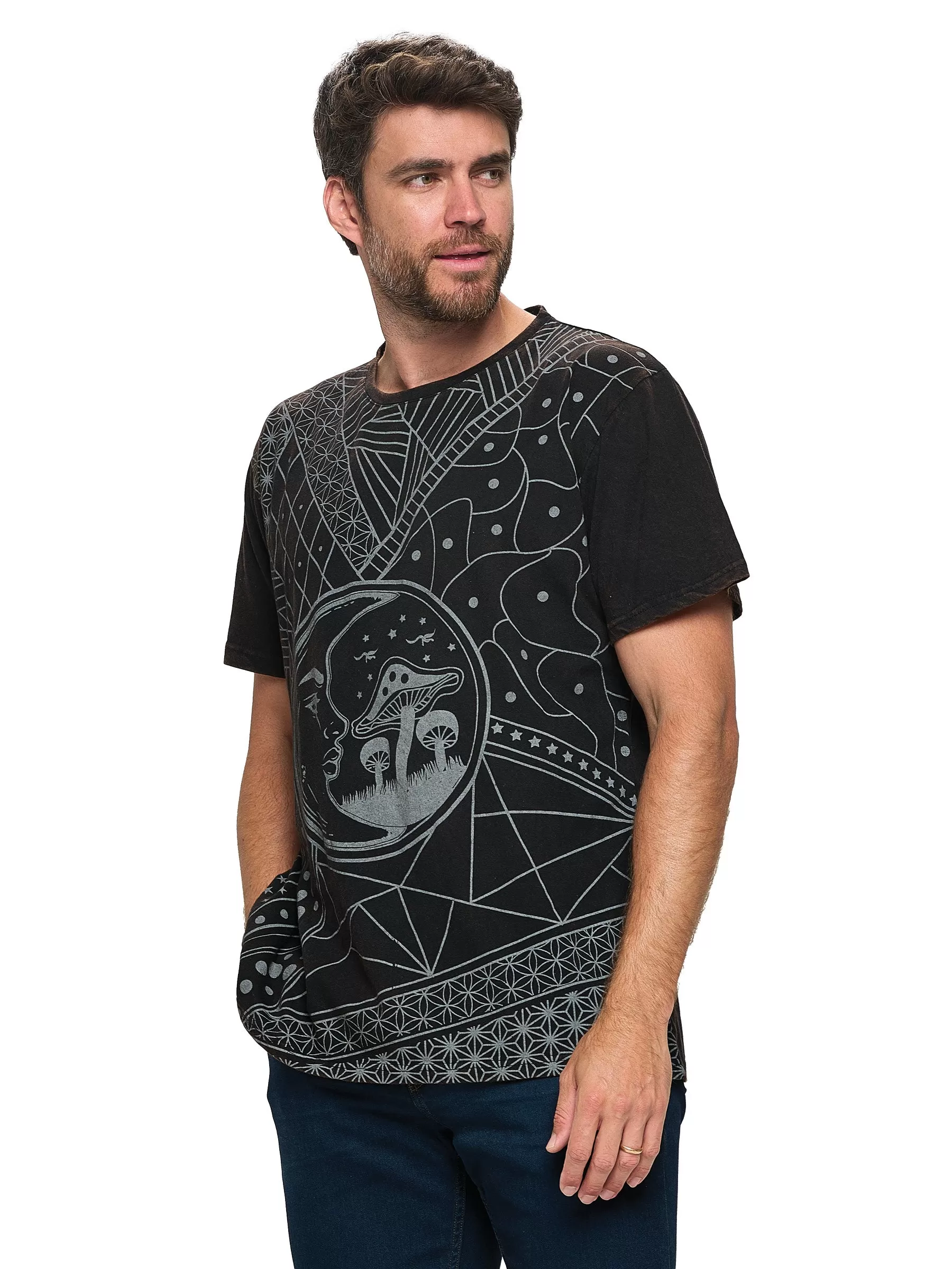 Men's T-Shirt Sacred Geometry Moon Mushrooms