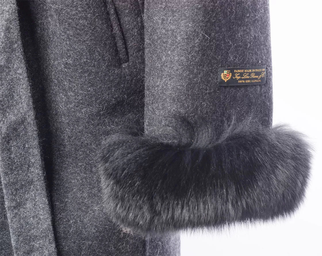 Mia's belt tie wool coat with fox fur