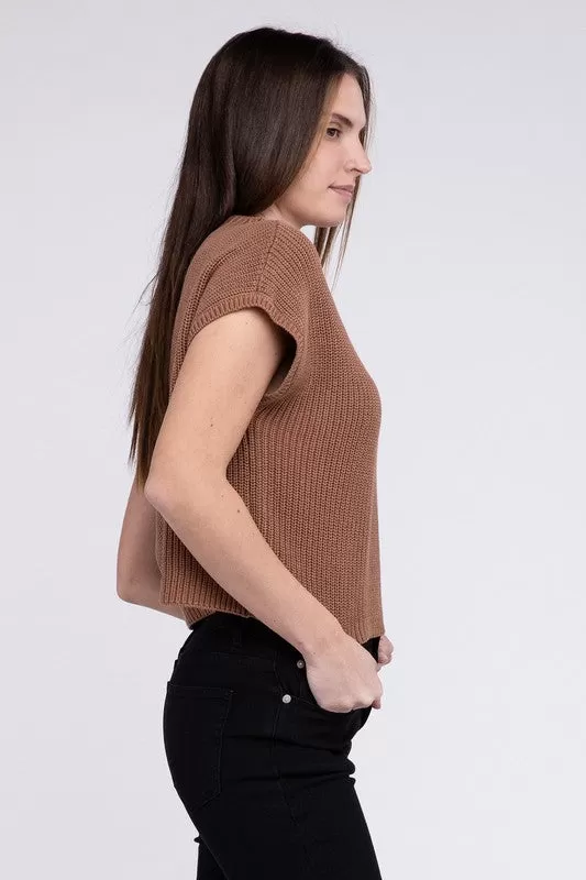 Mock Neck Short Sleeve Cropped Sweater