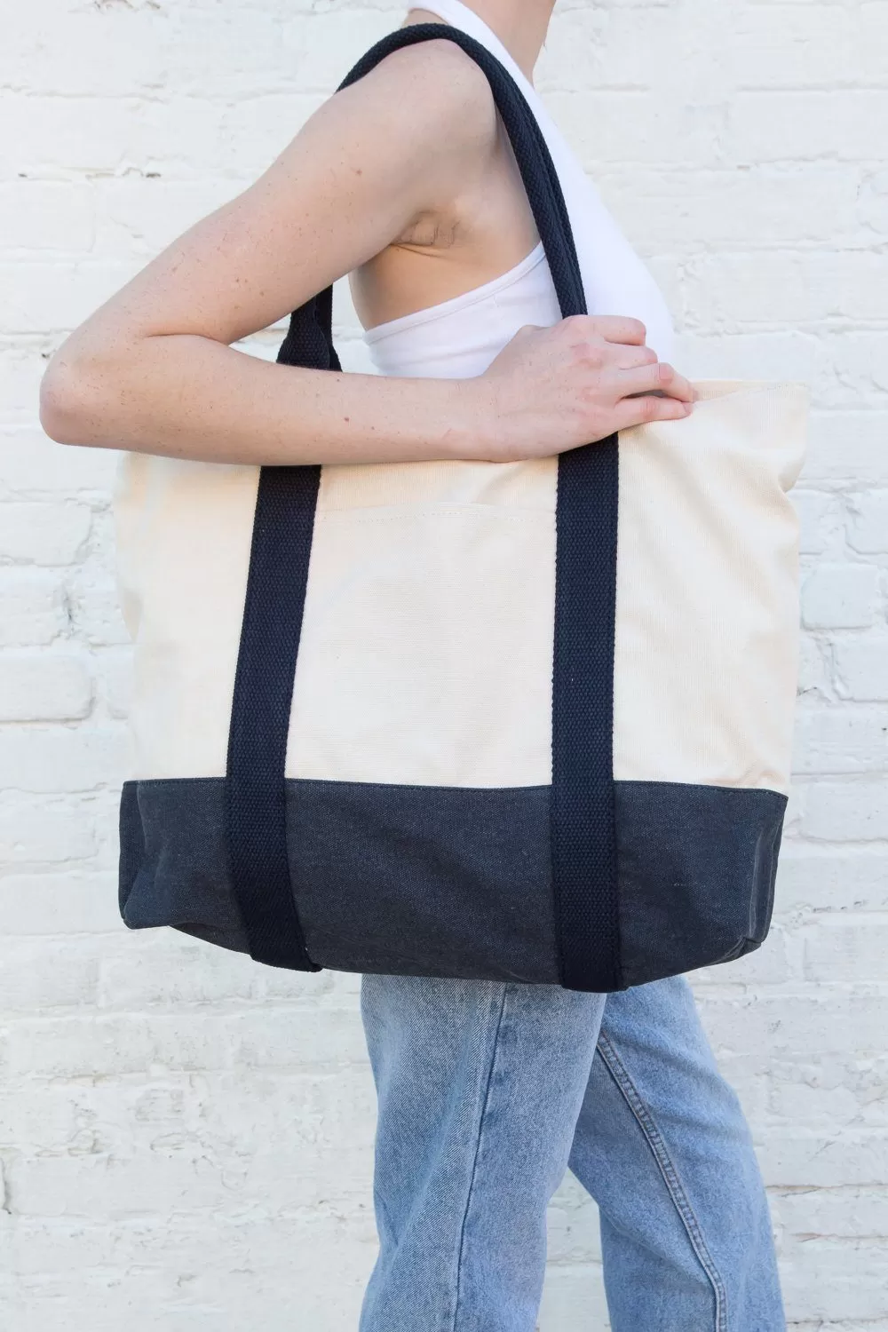 Navy Blue Beige Tote Bag