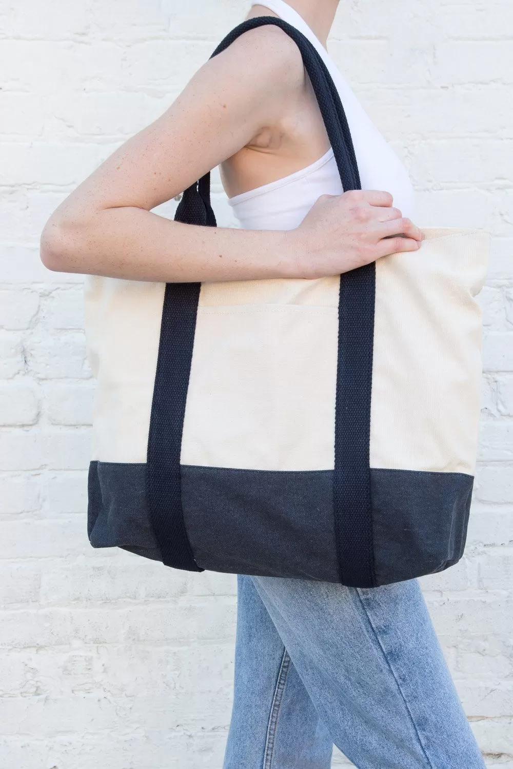 Navy Blue Beige Tote Bag