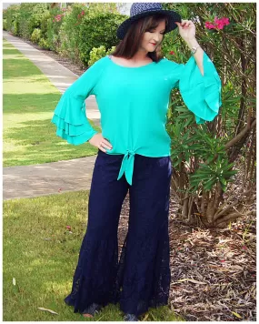 Navy Blue Lace Flare Bell Bottoms