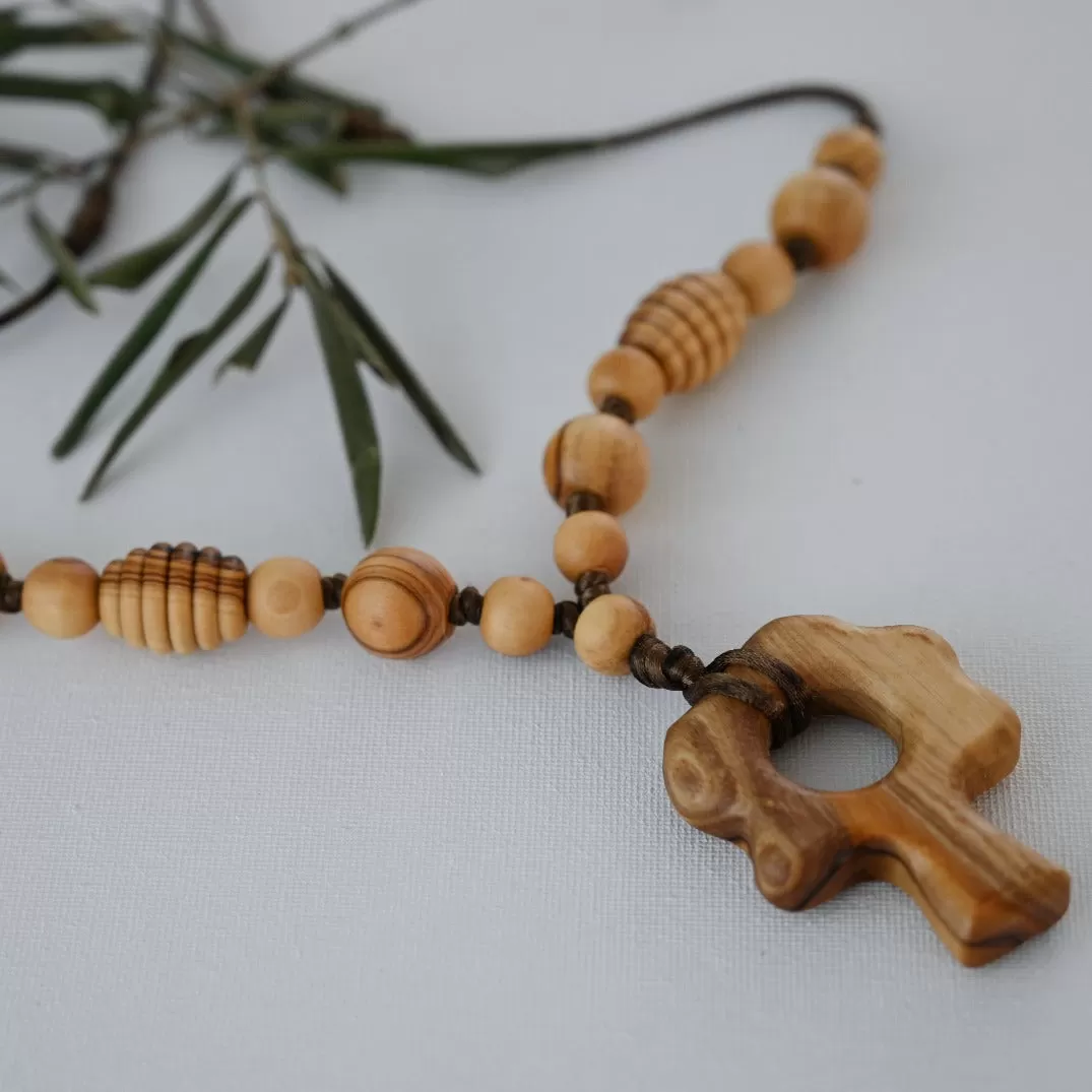 New Mama Necklace for Nursing Babies with All Wooden Olive Beads and Tree