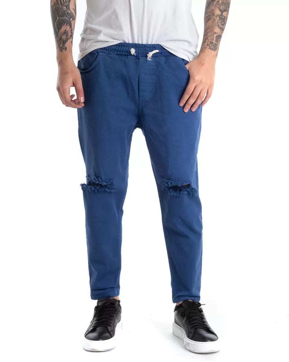 Pantaloni Jeans Uomo Regular Fit Blu Royal Pantalaccio Taglio al Ginocchio Casual GIOSAL-P5370A