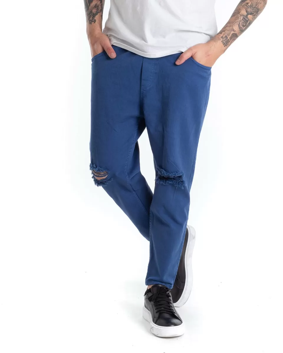 Pantaloni Jeans Uomo Regular Fit Blu Royal Pantalaccio Taglio al Ginocchio Casual GIOSAL-P5370A