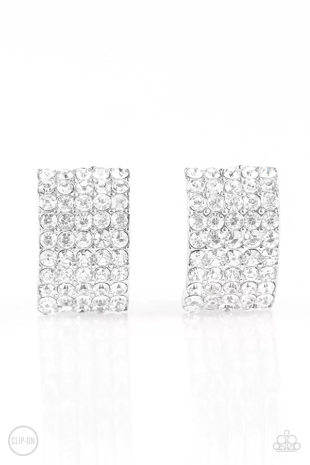 Paparazzi Accessories - Hollywood Hotshot - White Rhinestone Clip-on Earrings