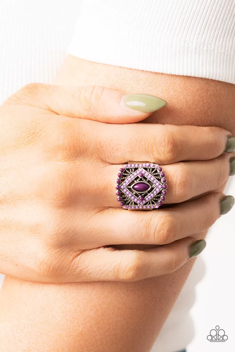 Paparazzi Amplified Aztec - Purple and Plum Beads Ring