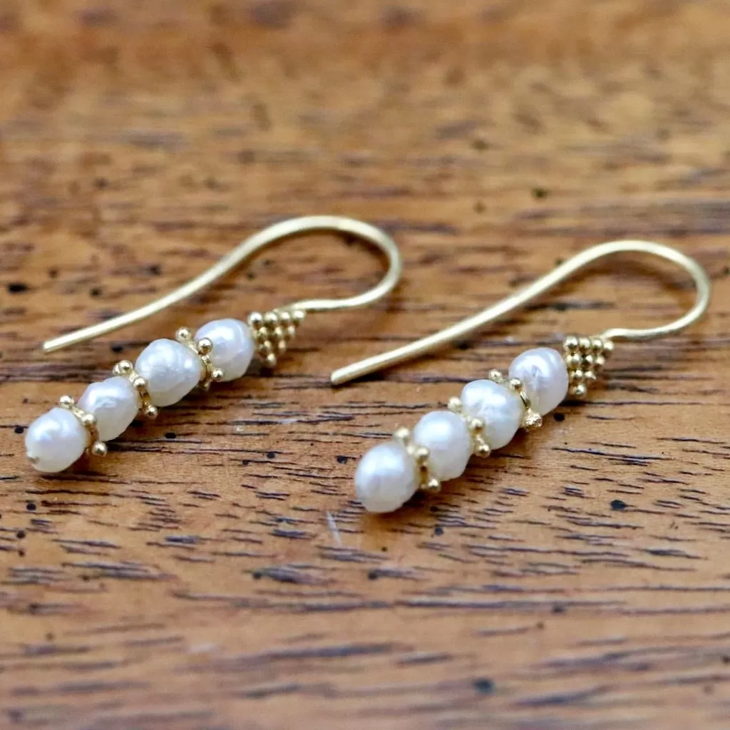 Poseidon 14k Gold and Pearl Earrings