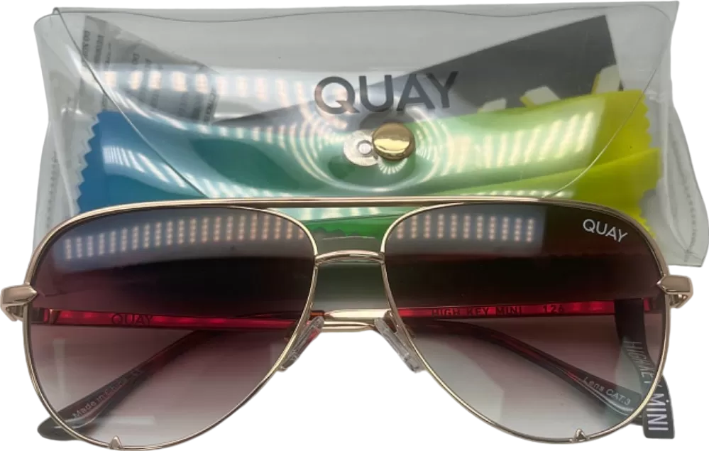 Quay Gold High Key Mini Sunglasses in case