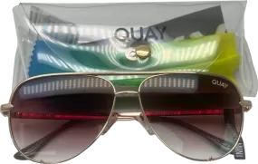 Quay Gold High Key Mini Sunglasses in case