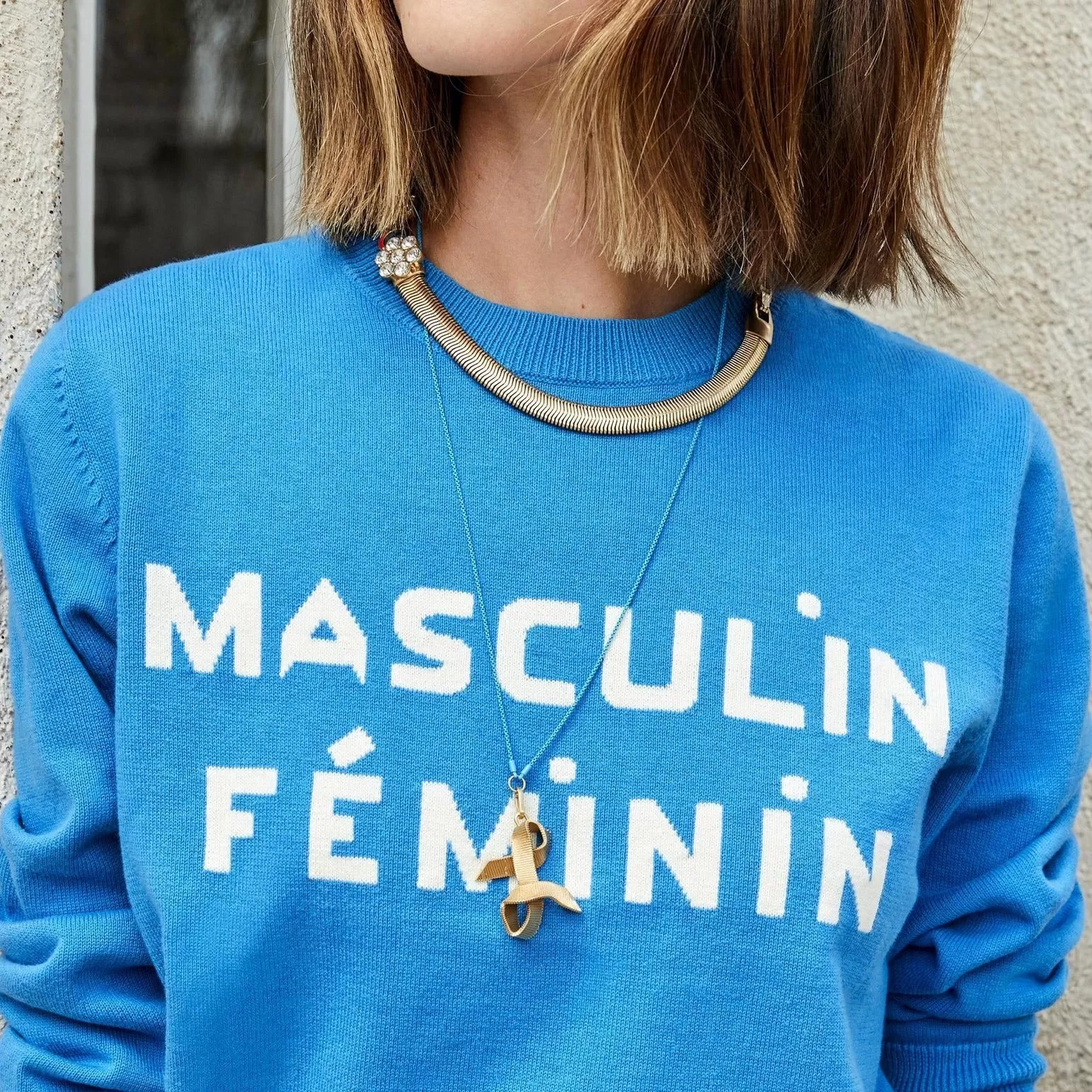 "Masculin Féminin" Knit Sweatshirt (Blue)