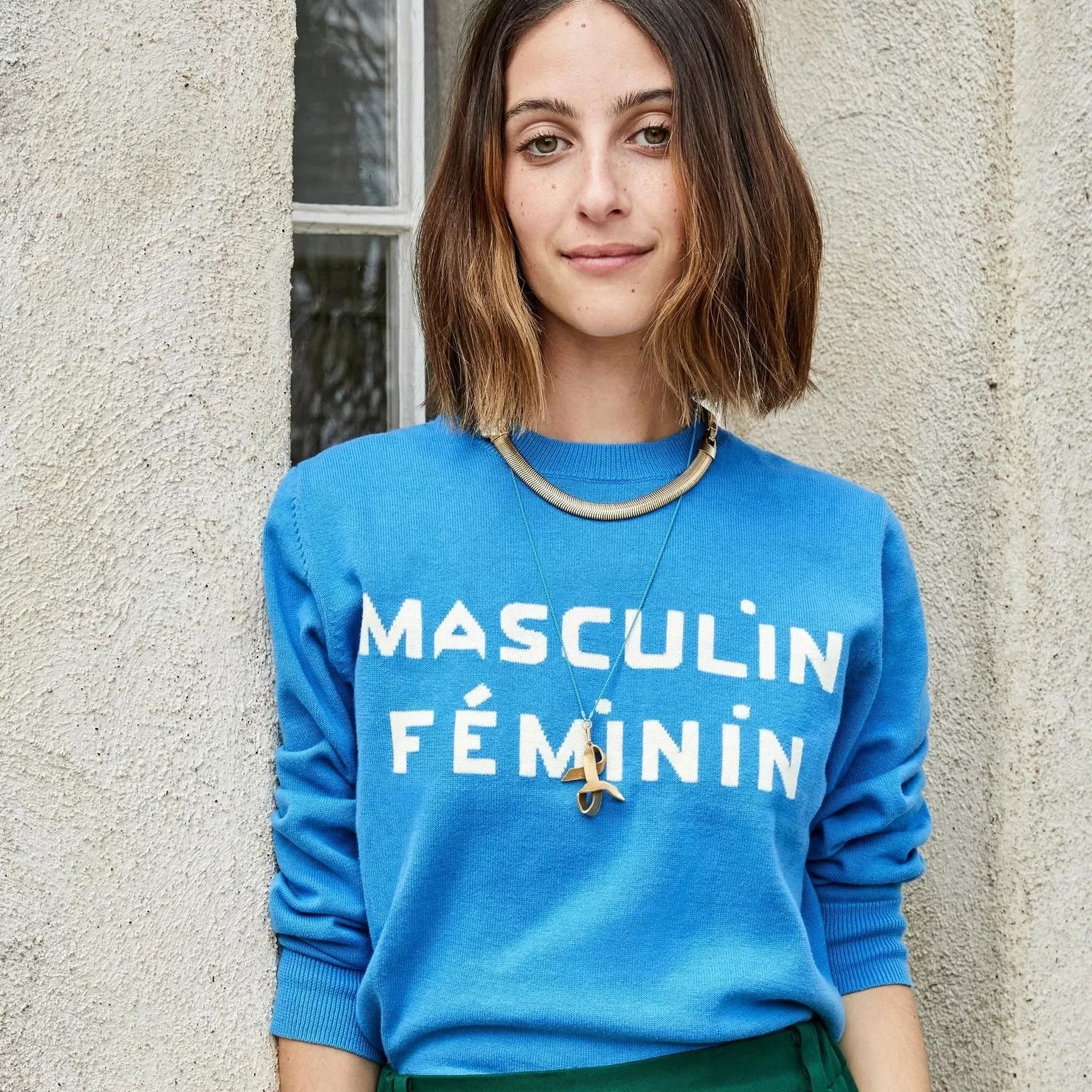 "Masculin Féminin" Knit Sweatshirt (Blue)