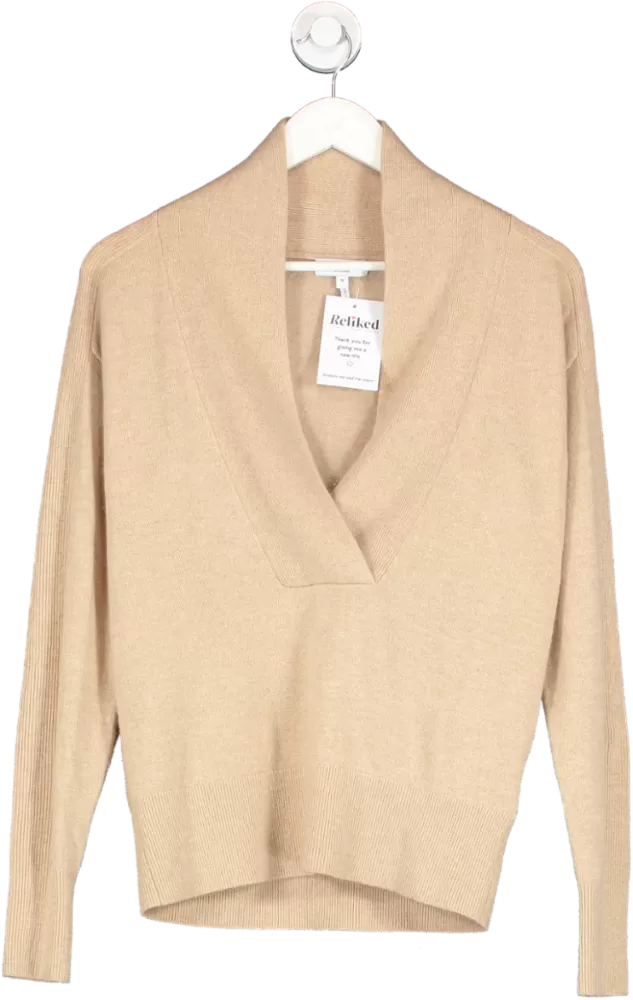 REISS Beige Open Neck Cashmere Jumper UK S