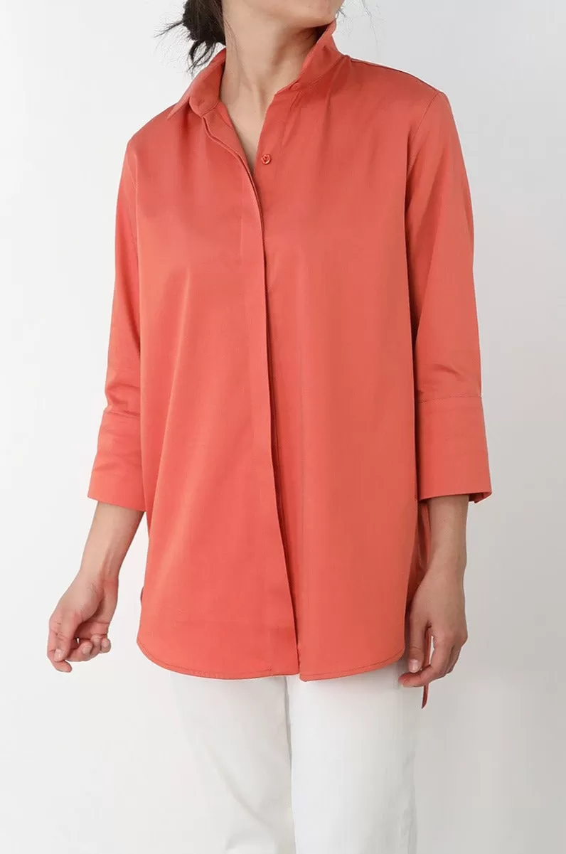 SADIE 3/4 SLEEVE SHIRT IN ITALIAN COTTON POPLIN STRETCH