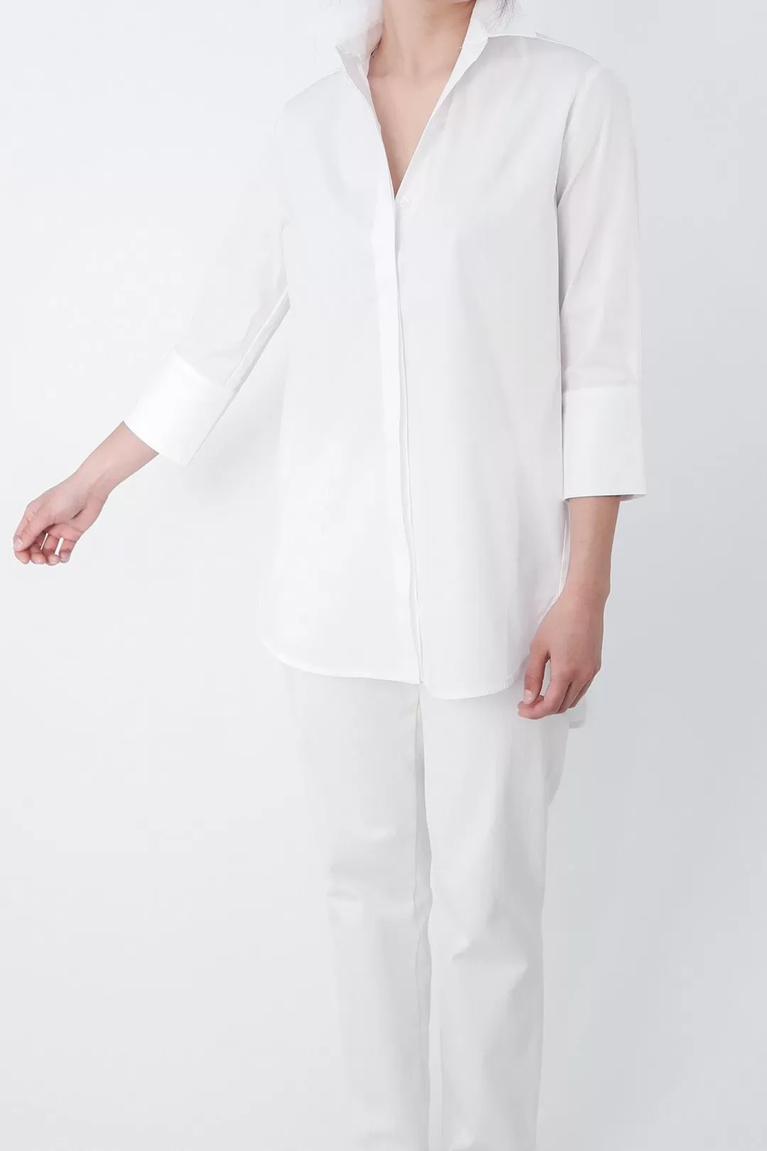 SADIE 3/4 SLEEVE SHIRT IN ITALIAN COTTON POPLIN STRETCH