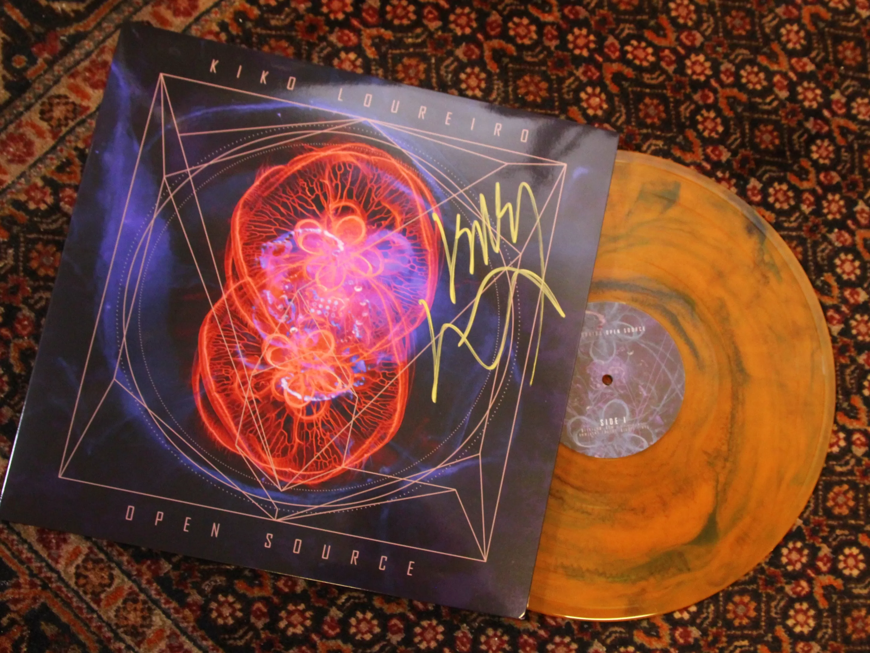 Signed Vinyl and T-shirt bundle Open Source (get a signed poster and a guitar pick for free)