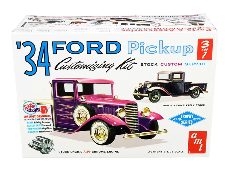 Skill 2 Model Kit 1934 Ford Pickup Truck 3 in 1 Kit Trophy Series 1/25 Scale Model by AMT