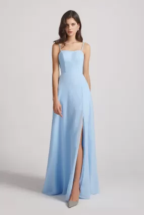 Spaghetti Straps Chiffon Split-side Long Bridesmaid Dresses (AF0109)