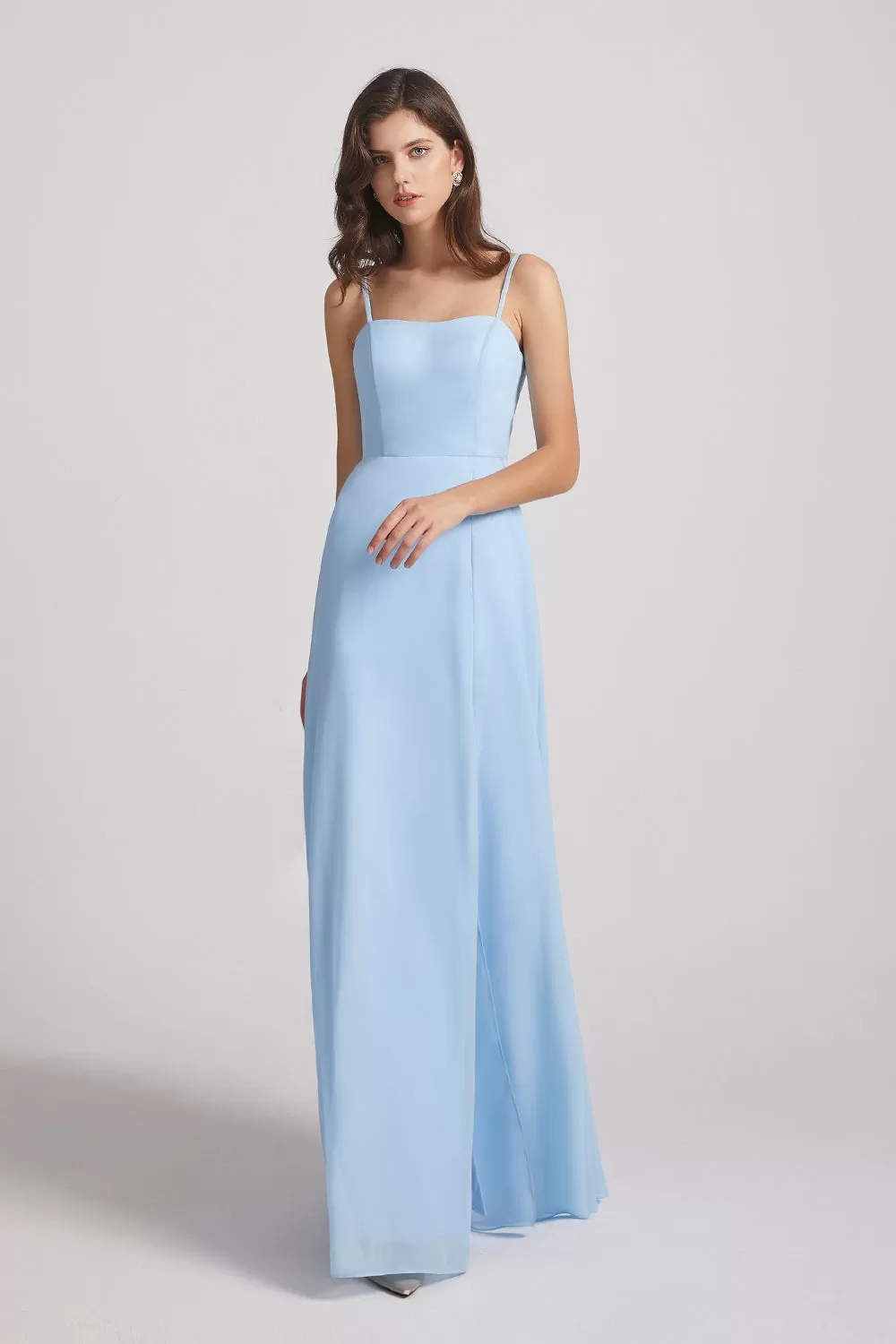 Spaghetti Straps Chiffon Split-side Long Bridesmaid Dresses (AF0109)