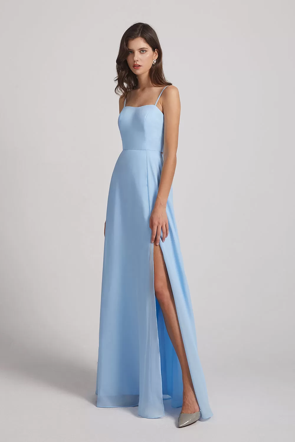 Spaghetti Straps Chiffon Split-side Long Bridesmaid Dresses (AF0109)