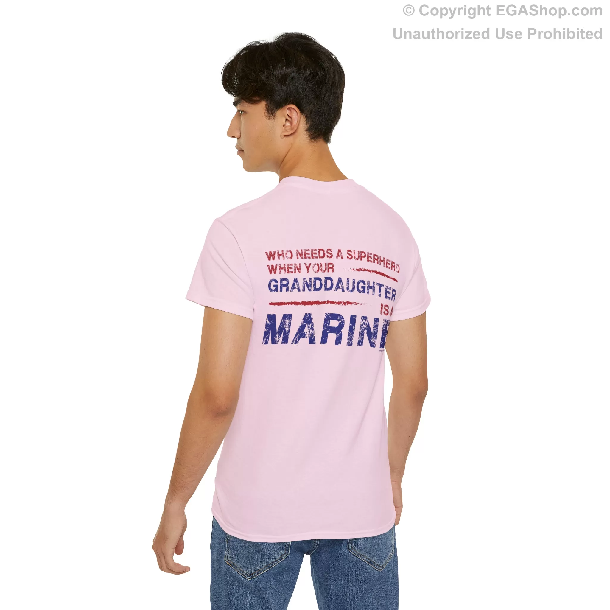 T-Shirt: Superhero, GRANDAUGHTER is a Marine (color choices)