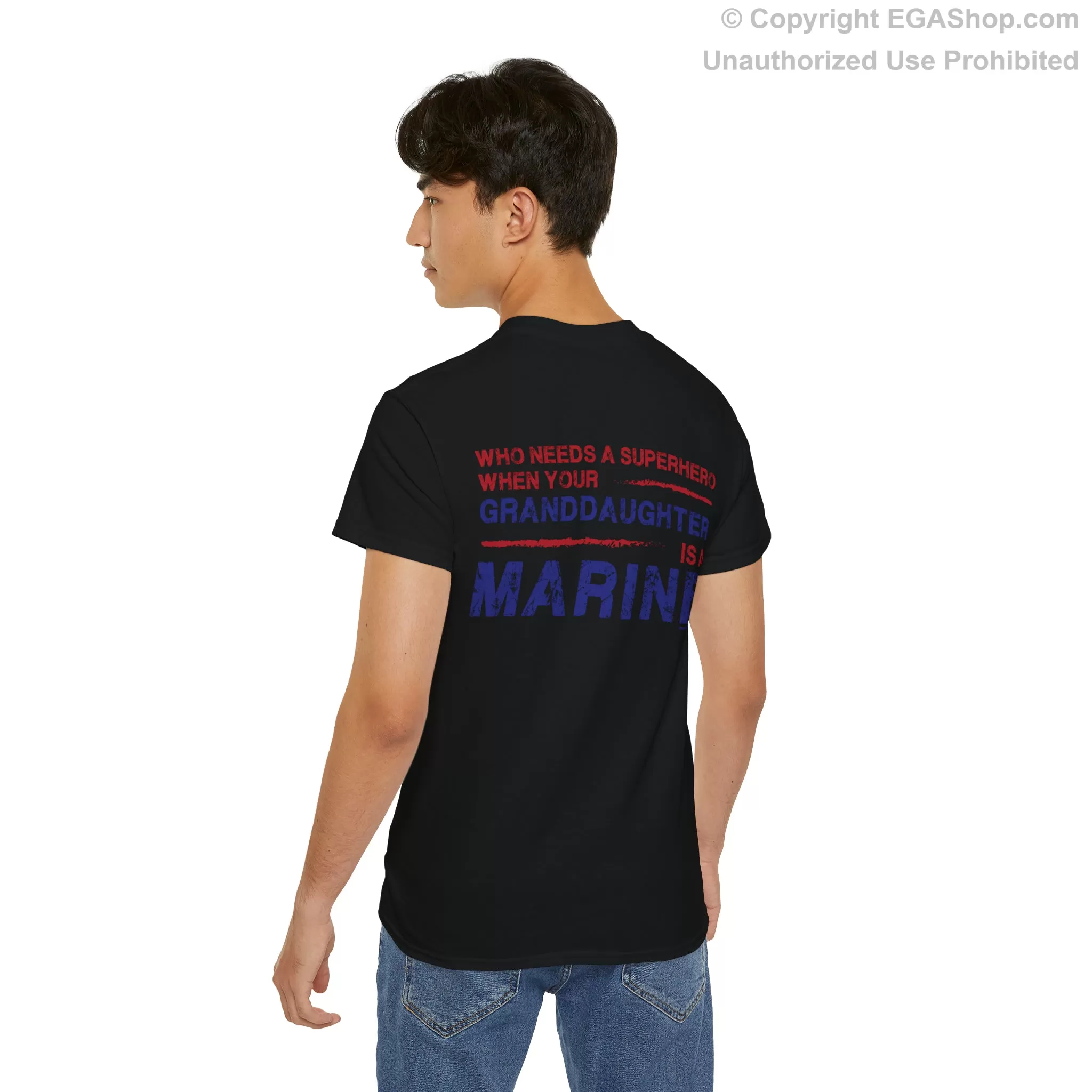 T-Shirt: Superhero, GRANDAUGHTER is a Marine (color choices)