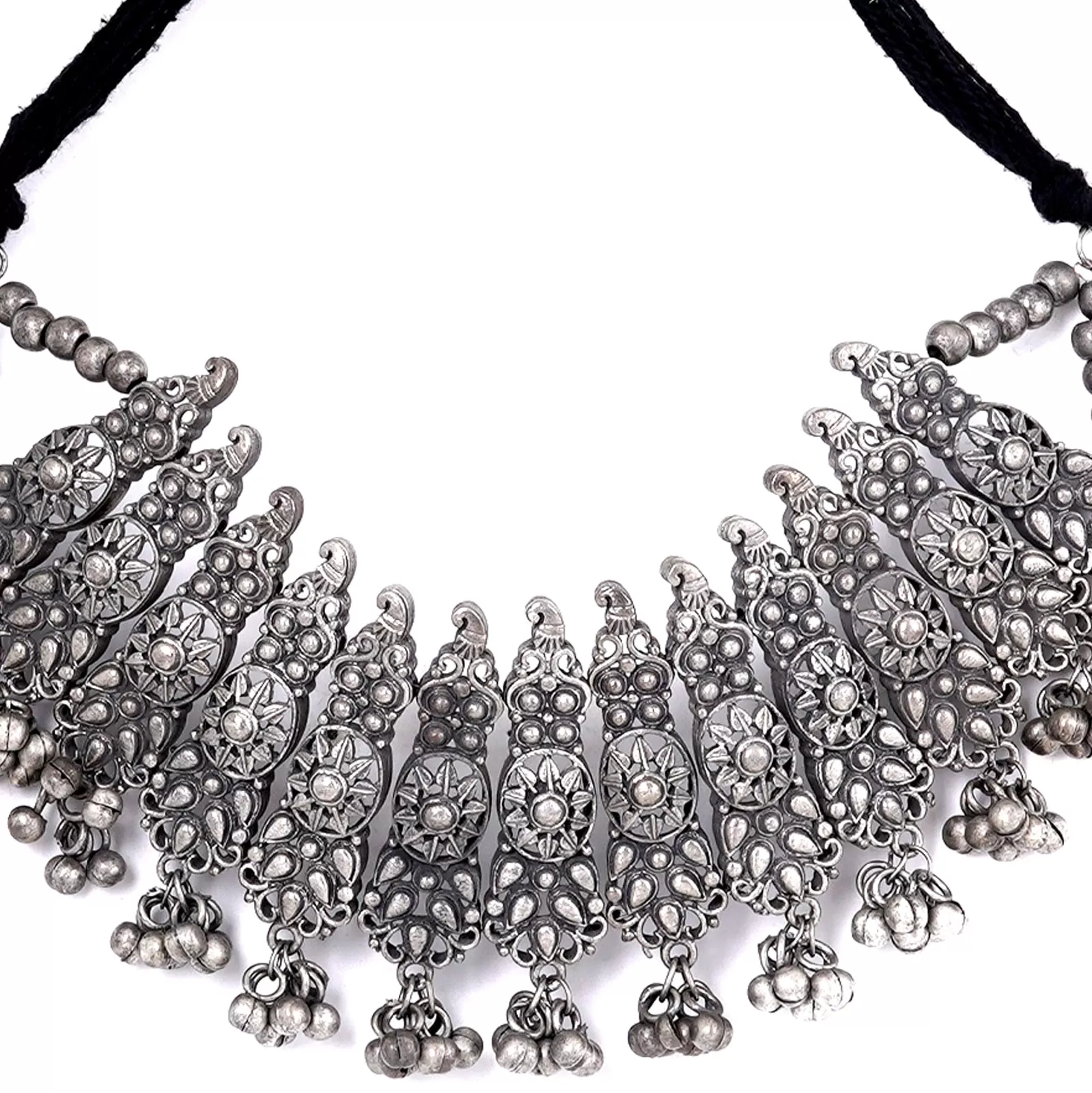 Teejh Anay Antique Silver Polish Choker Necklace Set