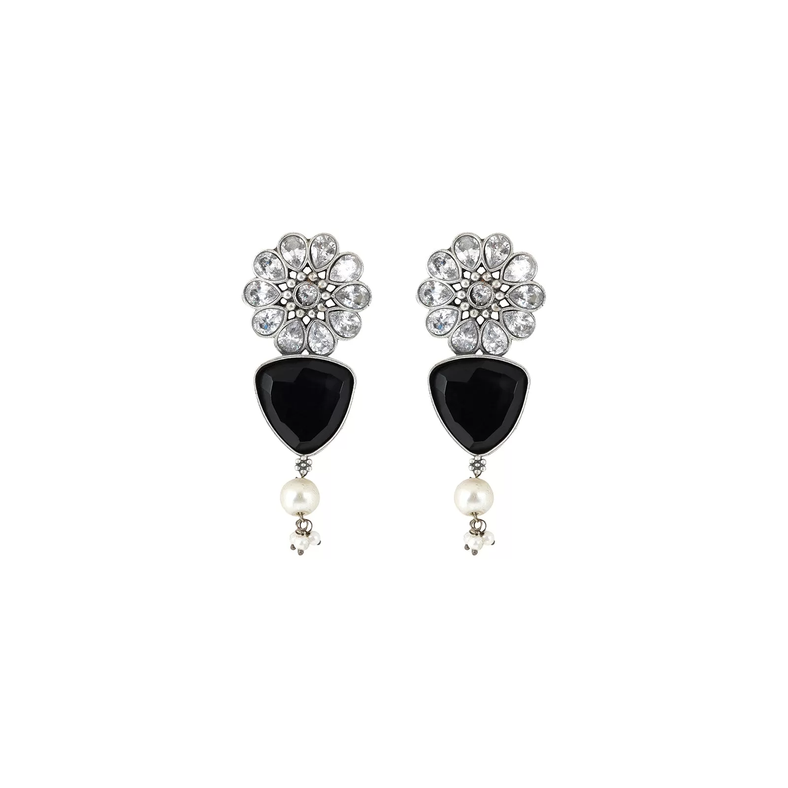 Teejh Ashikaa Black and White Silver Oxidised Earring