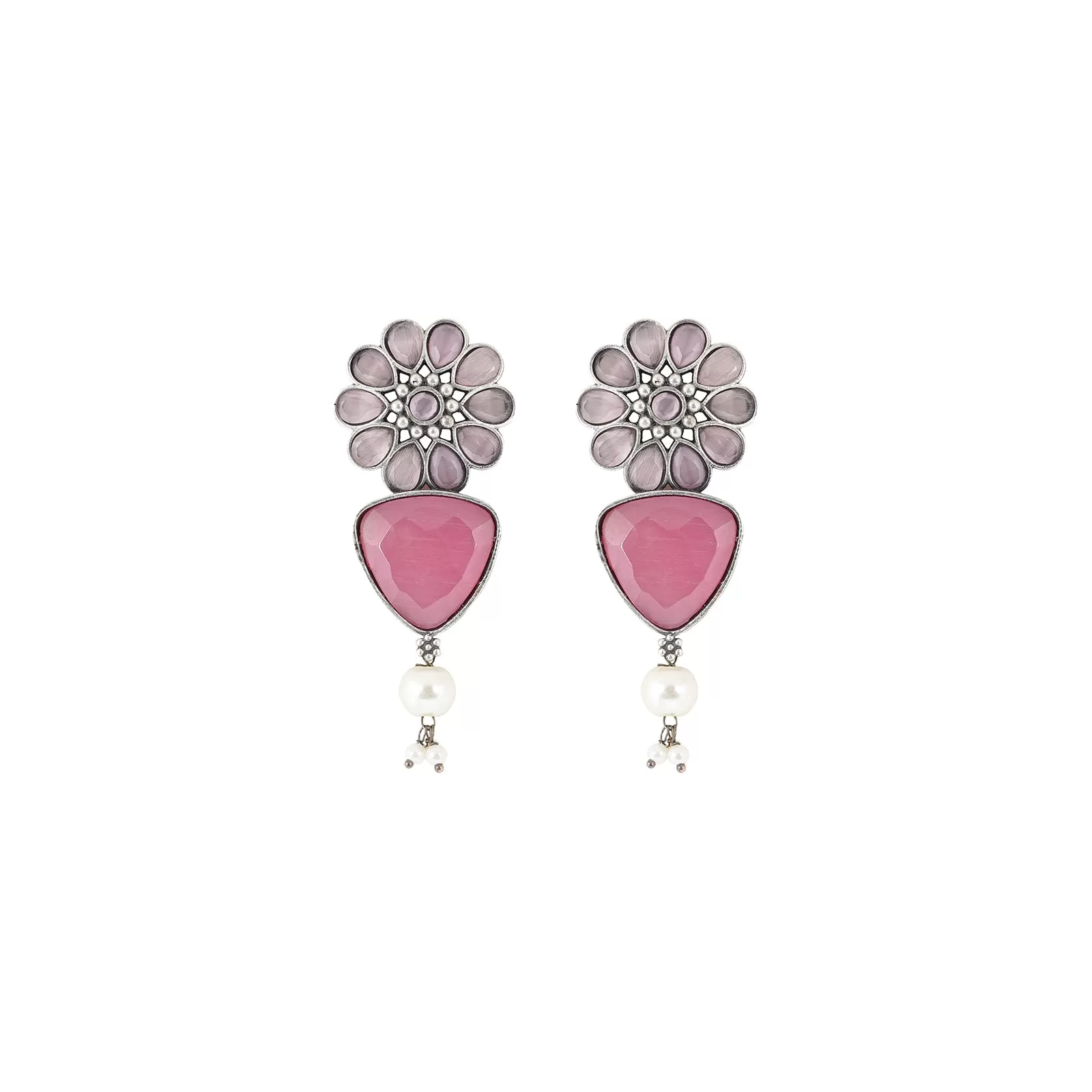 Teejh Ashikaa Pink and White Silver Oxidised Earring